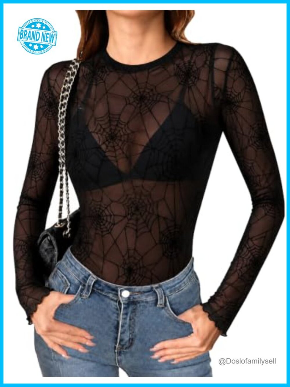 Long Sleeve Mesh Top for Women Sheer Shiny Blouse Slim Fit Semi Turtleneck
